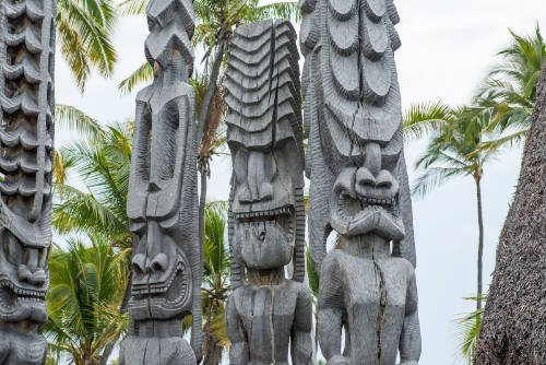 Traditional Hawaiian Tiki Statues.
